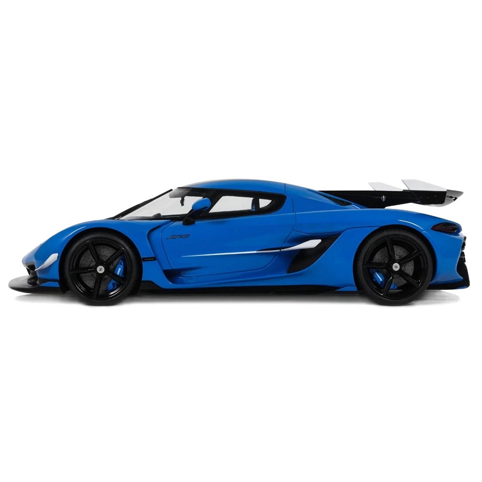 2025 Koenigsegg Jesko Blue Metallic with Black Stripes 1/18 Model Car by GT Spirit