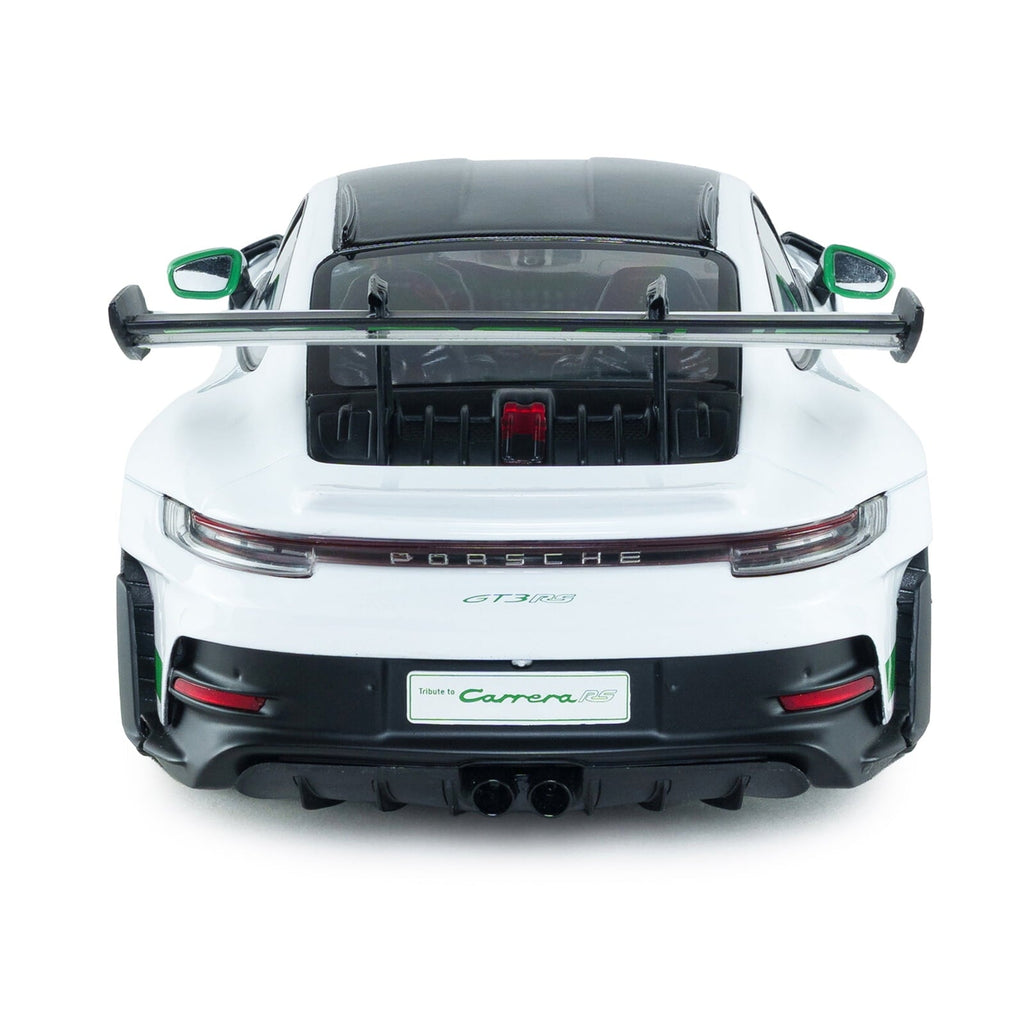 2024 Porsche 911 GT3 RS "Tribute to Carrera RS Package" White with Carbon Hood and Top & Green 1/18 Diecast Model Car by Solido