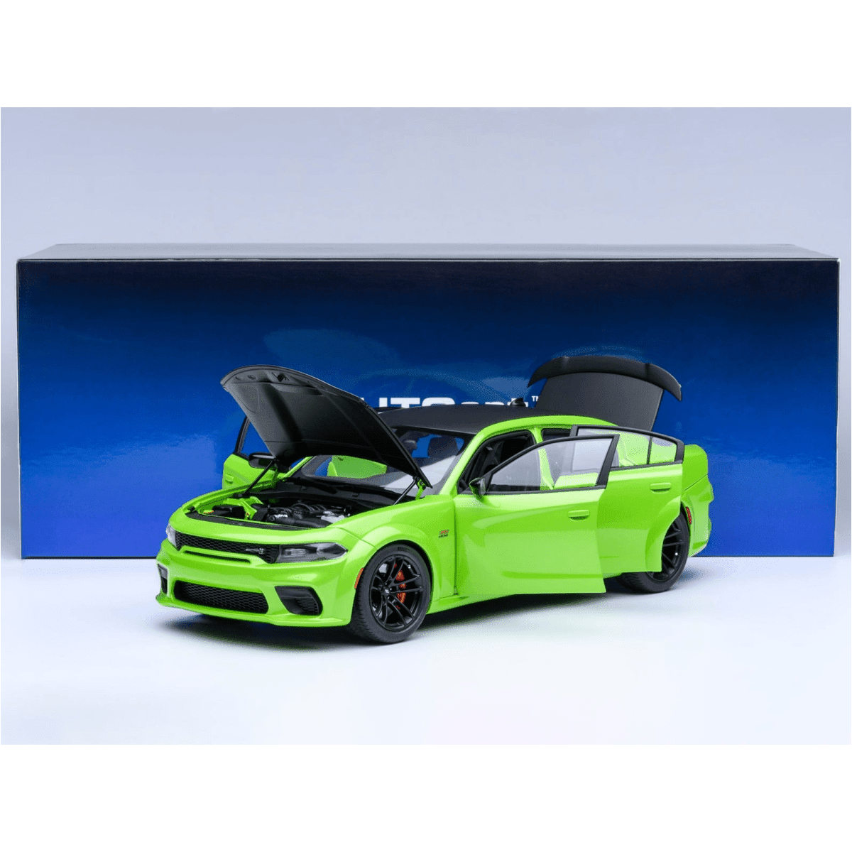 Dodge Charger Scat Pack Widebody Sublime Green with Matt Black Hood and Top 1/18 Car Model by Autoart