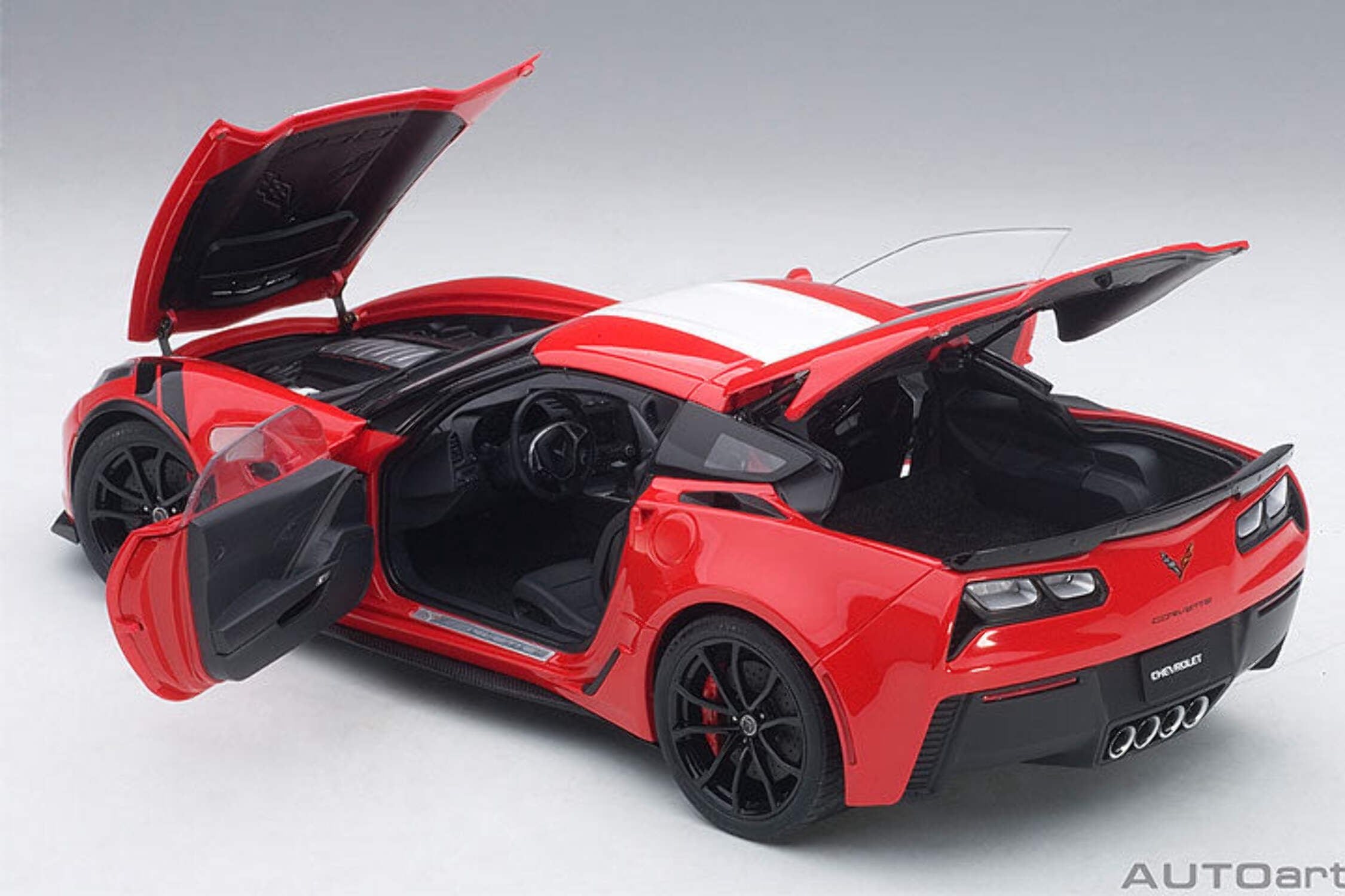 2017 Chevrolet Corvette C7 Grand Sport Red with White Stripe and Black Fender Hash Marks 1/18 Model Car by Autoart