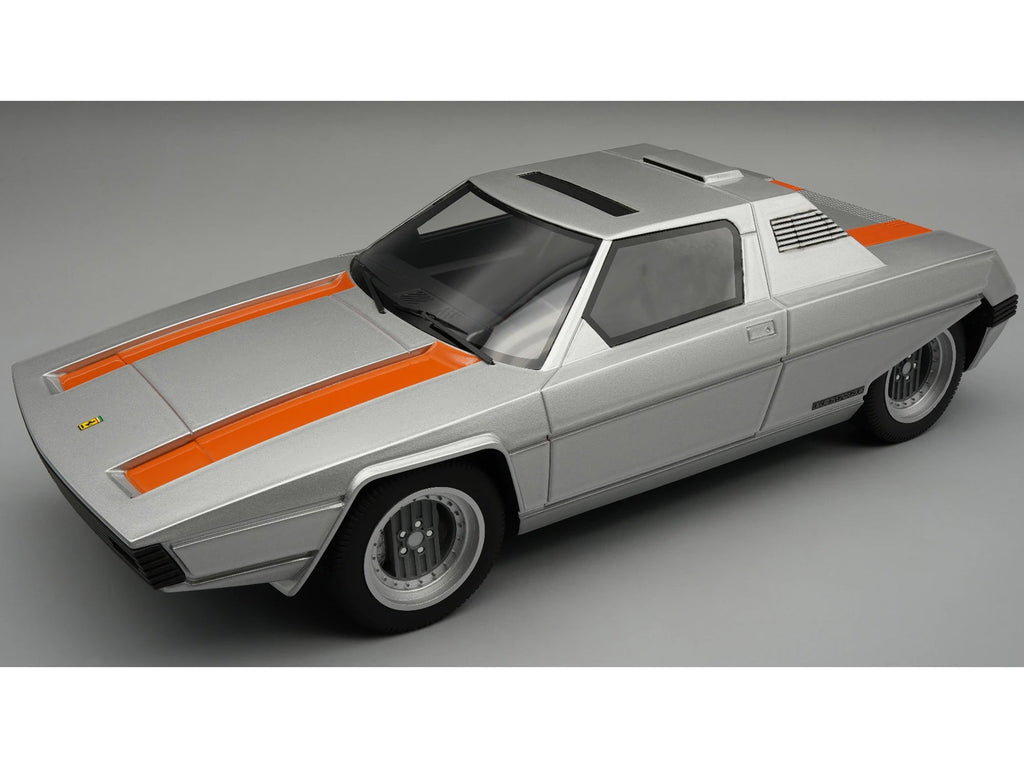 1976 Ferrari 308 GT Rainbow By Bertone Silver Metallic with Orange Stripes "Mythos Series" 1/18 Model Car by Tecnomodel
