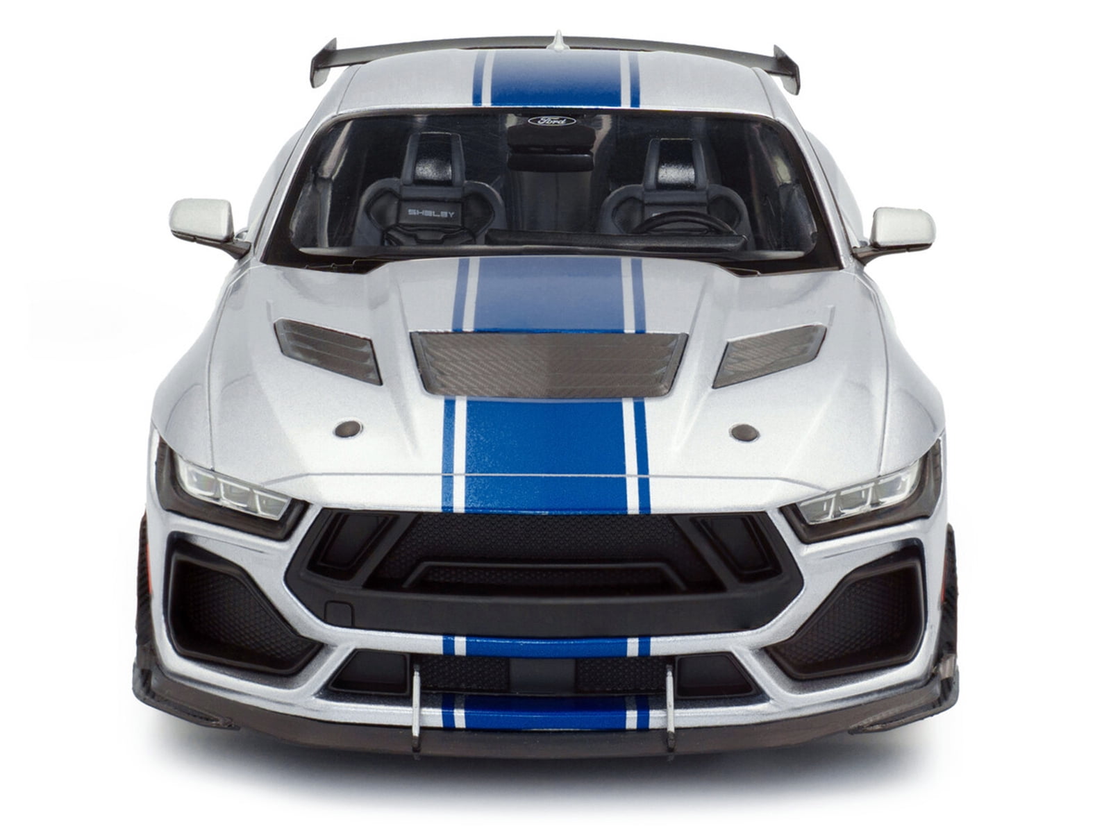 2024 Ford Shelby Mustang Super Snake Gray Metallic with Blue Stripes 1/18 Diecast Model Car by Solido