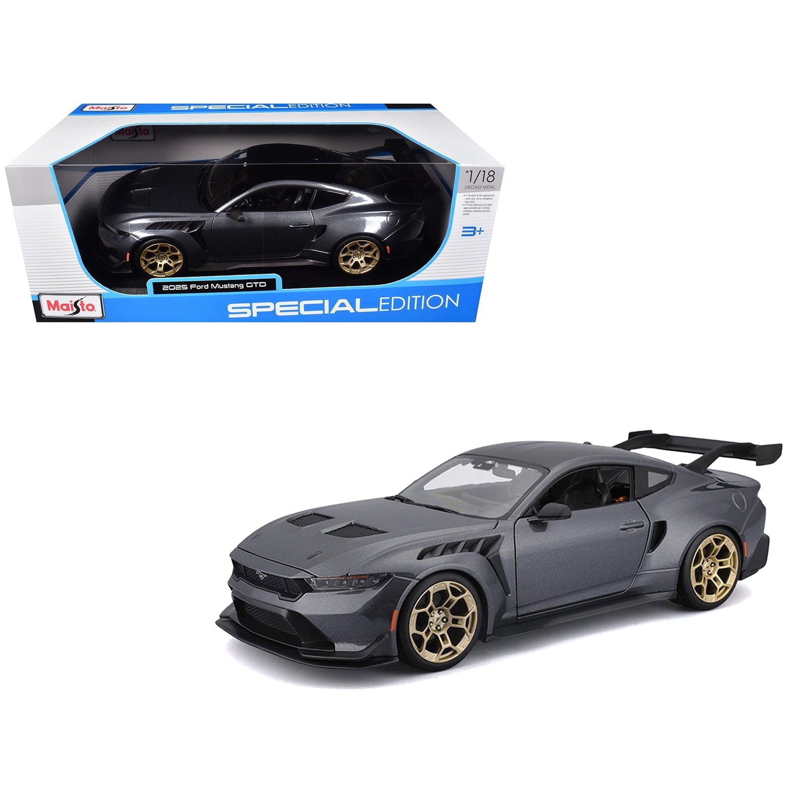 2025 Ford Mustang GTD Dark Gray Metallic with Black Top "Special Edition" Series 1/18 Diecast Model Car by Maisto