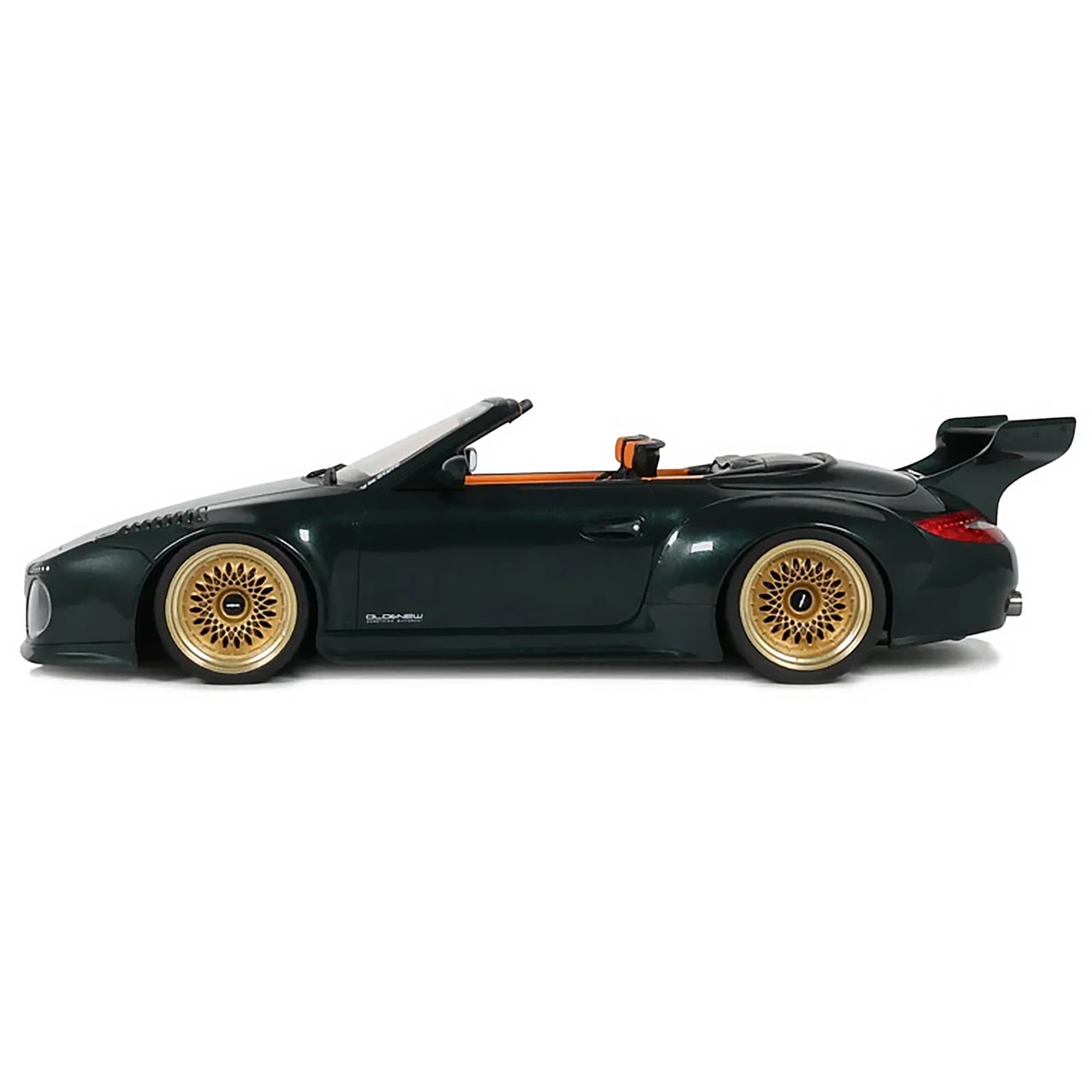 2024 Porsche 911 (997) Old & New Tokyo Auto Salon Cabriolet Dark Green Metallic with Orange Interior 1/18 Model Car by GT Spirit