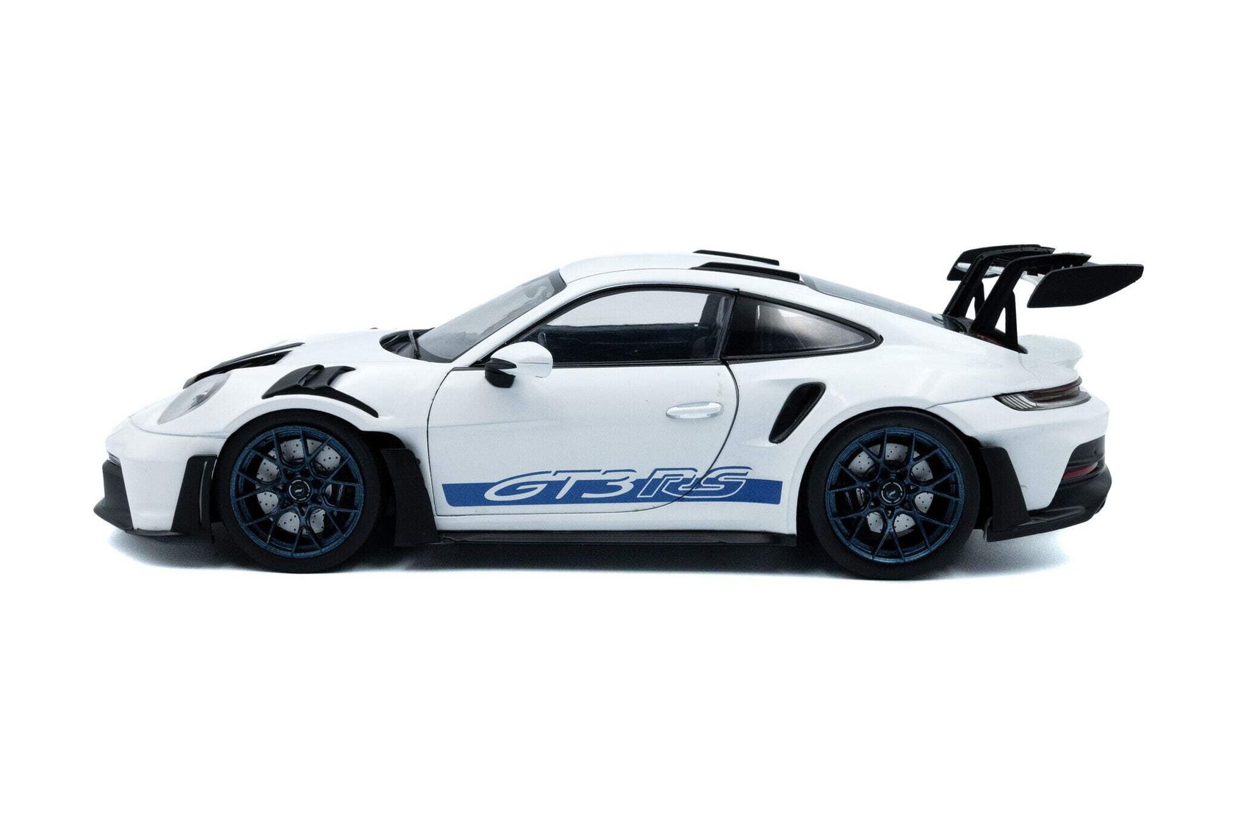 Solido 2024 Porsche 911 992 GT3 RS White w/ Indigo Blue Wheels and Deco 1:18