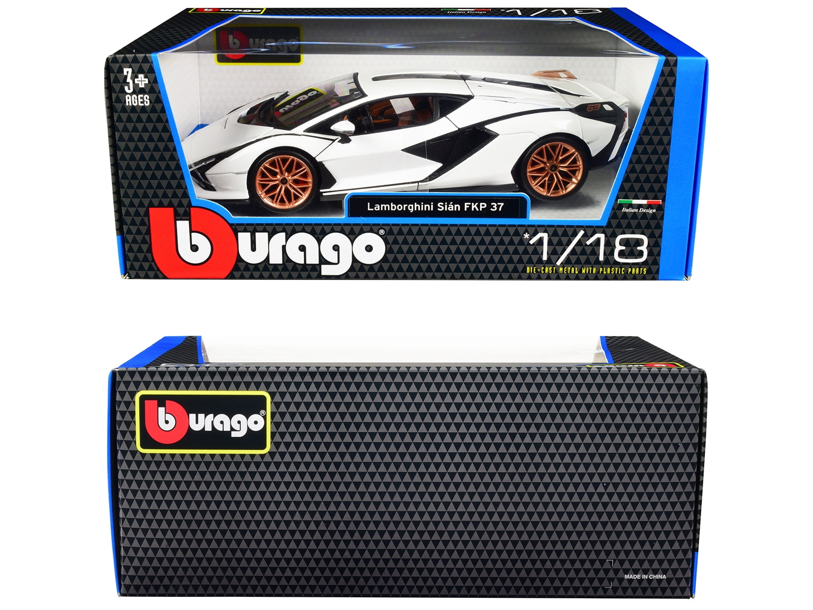 Lamborghini Sian FKP 37 White with Copper Wheels 1/18 Diecast Model Car by Bburago