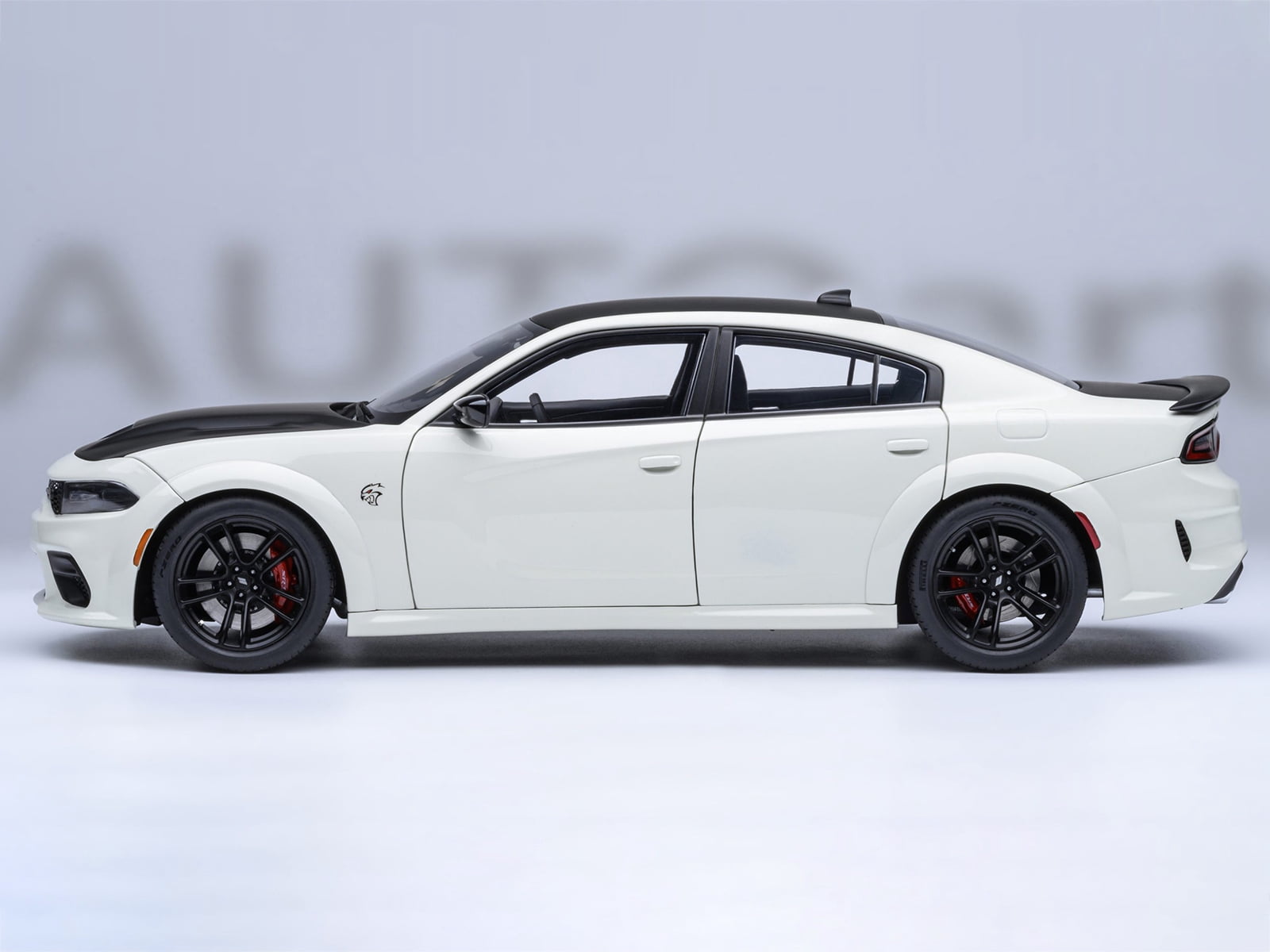 Dodge Charger SRT Hellcat Redeye Knuckle White with Matt Black Hood and Top 1/18 Car Model by Autoart