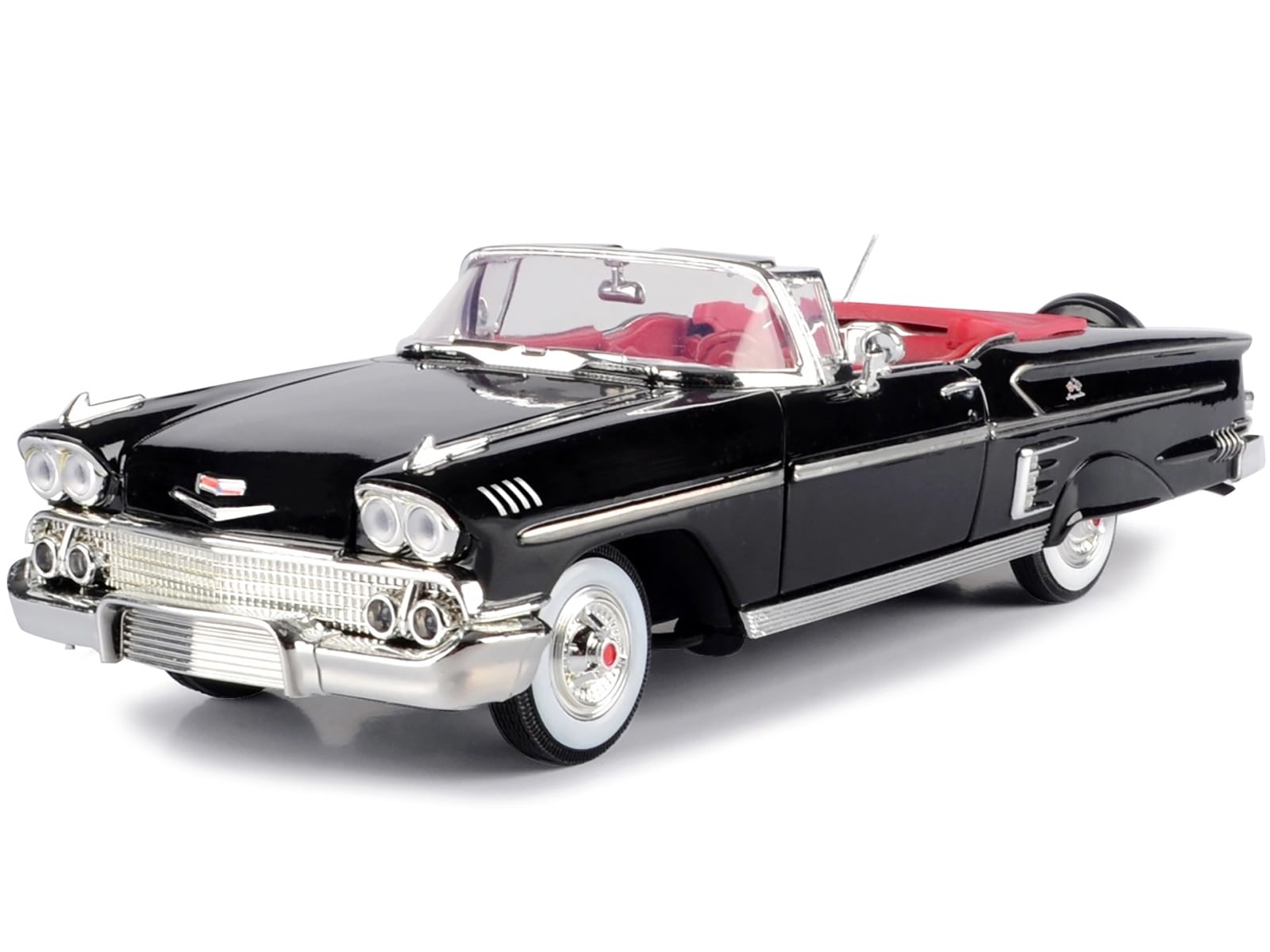 1958 Chevrolet Impala Convertible Black with Red Interior "Timeless Classics" 1/18 Diecast Model Car by Motormax