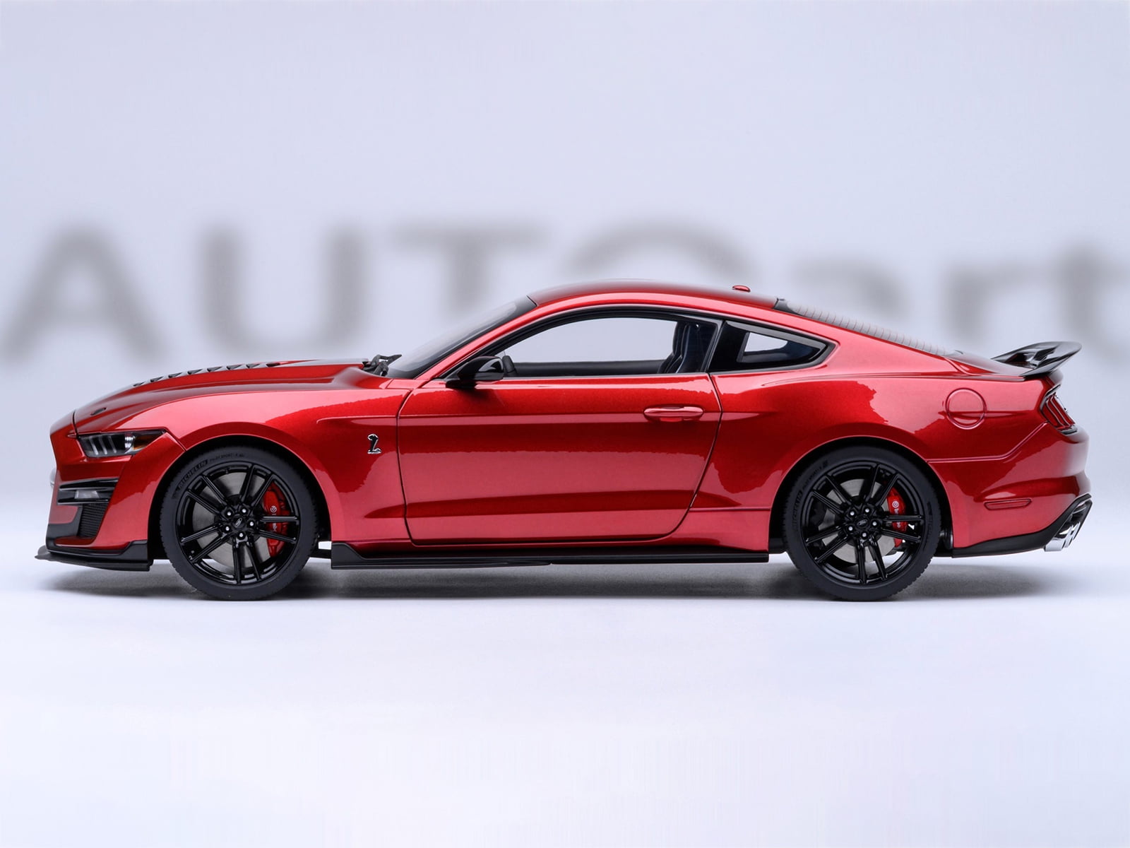 Ford Mustang Shelby GT500 Rapid Red Metallic with Black Stripes 1/18 Model Car by Autoart