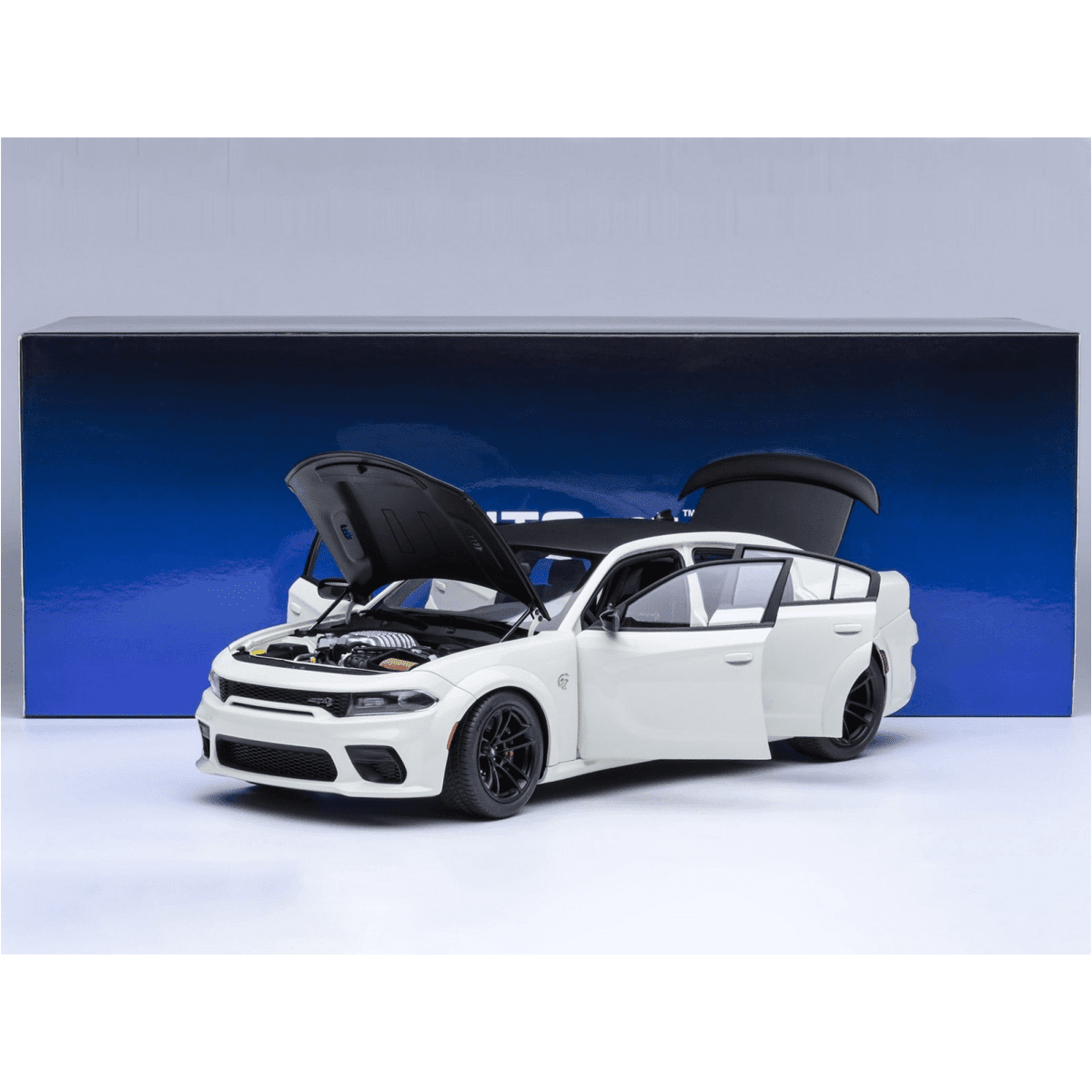 Dodge Charger SRT Hellcat Redeye Knuckle White with Matt Black Hood and Top 1/18 Car Model by Autoart