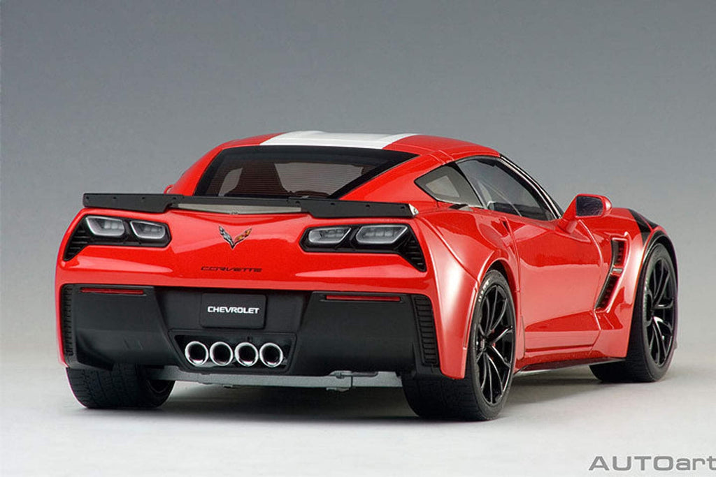 2017 Chevrolet Corvette C7 Grand Sport Red with White Stripe and Black Fender Hash Marks 1/18 Model Car by Autoart