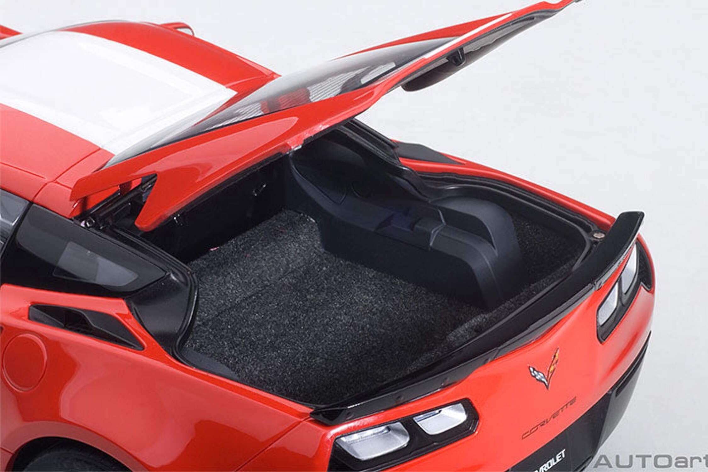 2017 Chevrolet Corvette C7 Grand Sport Red with White Stripe and Black Fender Hash Marks 1/18 Model Car by Autoart