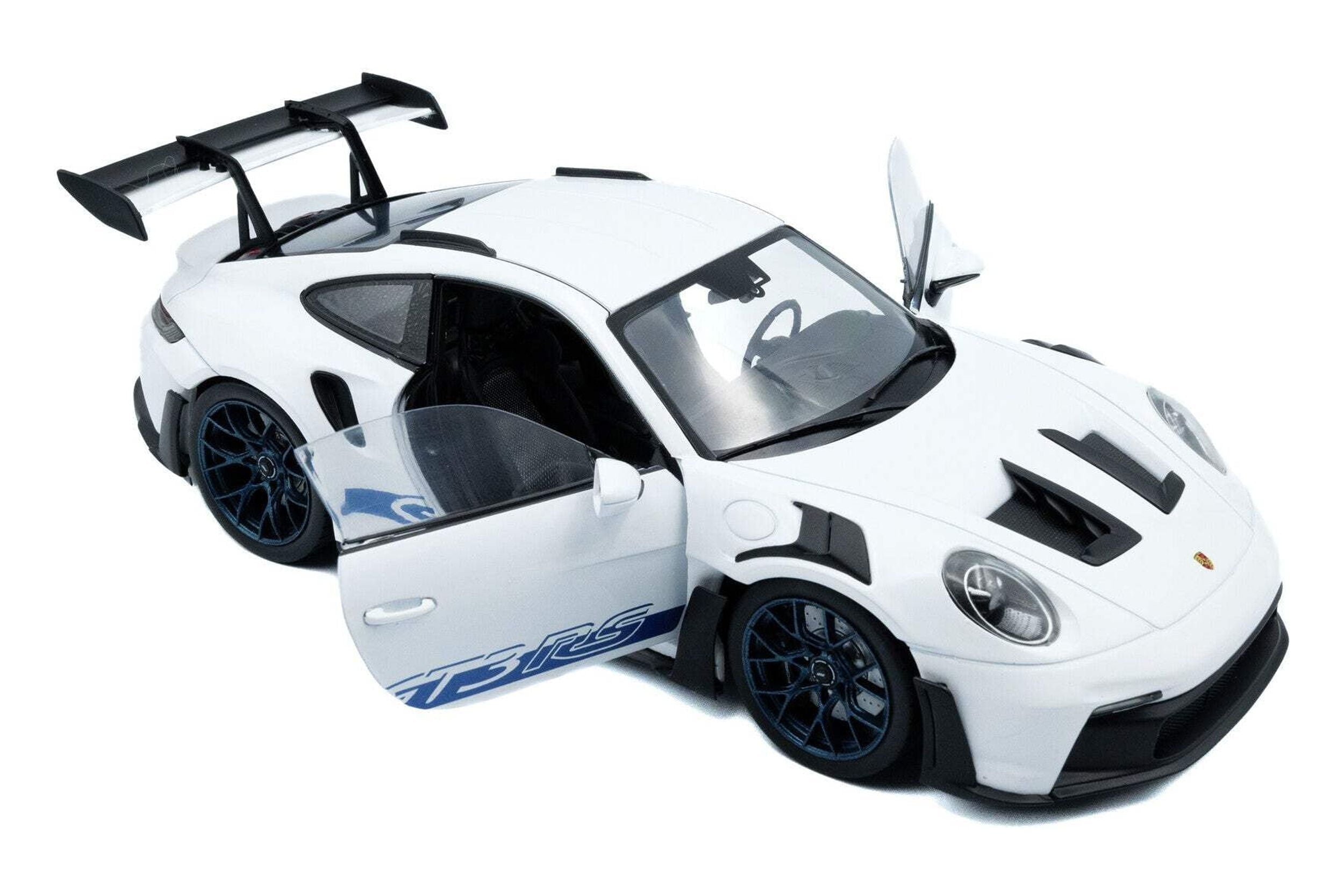 Solido 2024 Porsche 911 992 GT3 RS White w/ Indigo Blue Wheels and Deco 1:18