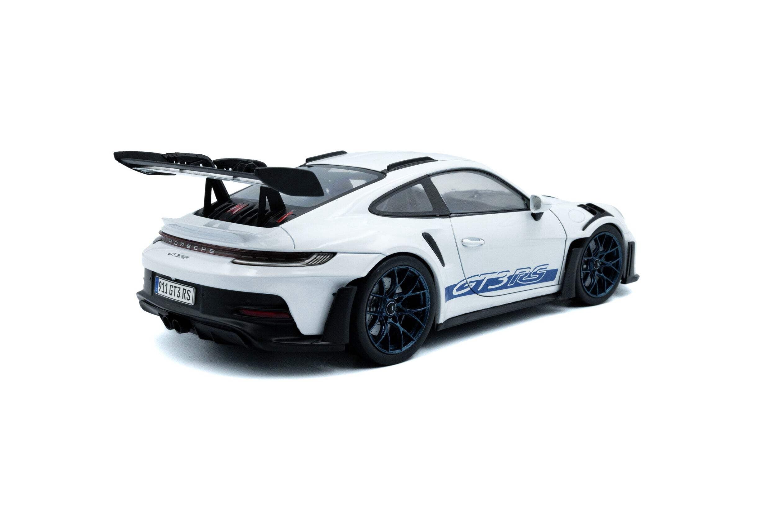 Solido 2024 Porsche 911 992 GT3 RS White w/ Indigo Blue Wheels and Deco 1:18