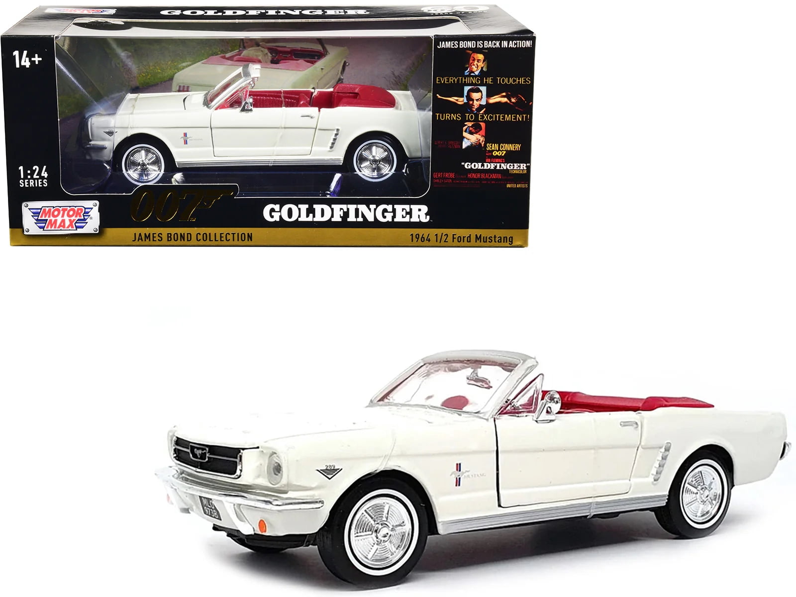 1964 1/2 Ford Mustang Convertible White w/Red Interior James Bond 007 "Goldfinger" (1964) 1/18 Diecast Model Car by Motormax