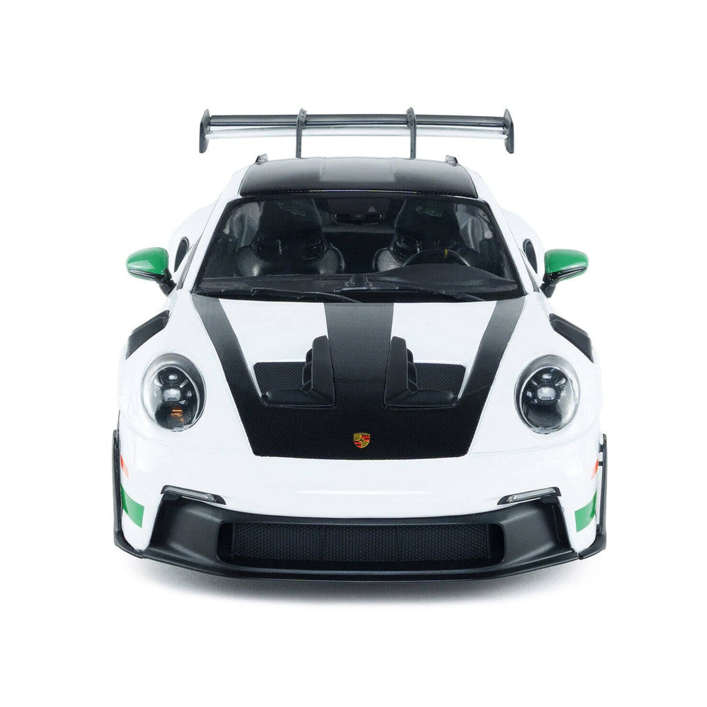 2024 Porsche 911 GT3 RS "Tribute to Carrera RS Package" White with Carbon Hood and Top & Green 1/18 Diecast Model Car by Solido