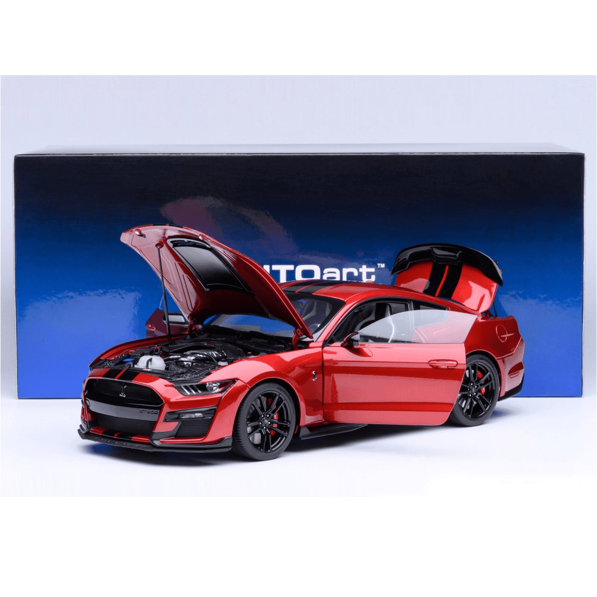 Ford Mustang Shelby GT500 Rapid Red Metallic with Black Stripes 1/18 Model Car by Autoart