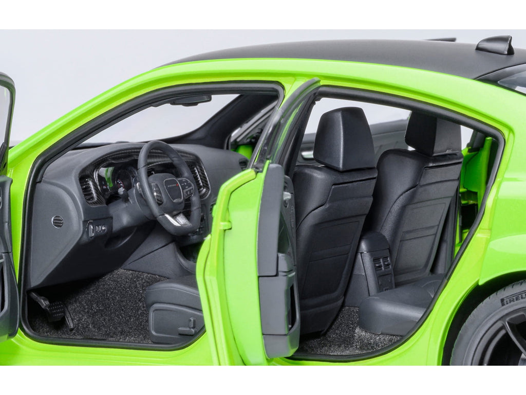 Dodge Charger Scat Pack Widebody Sublime Green with Matt Black Hood and Top 1/18 Car Model by Autoart