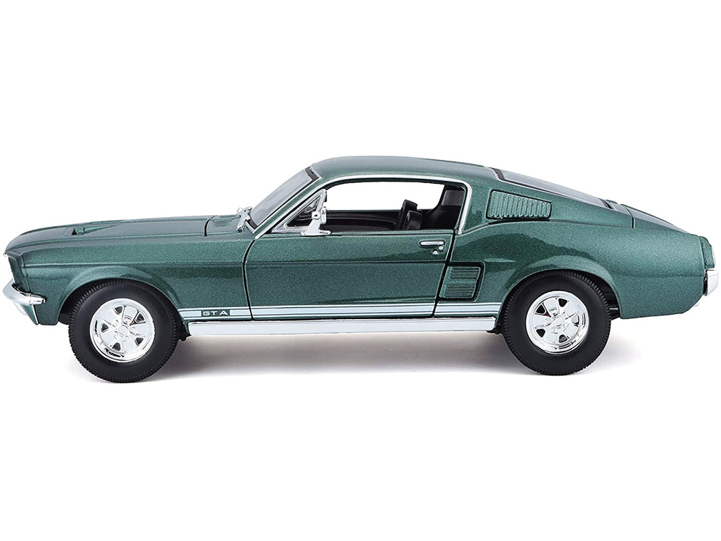 1967 Ford Mustang GTA Fastback Green Metallic with White Stripes 1/18 Diecast Model Car by Maisto