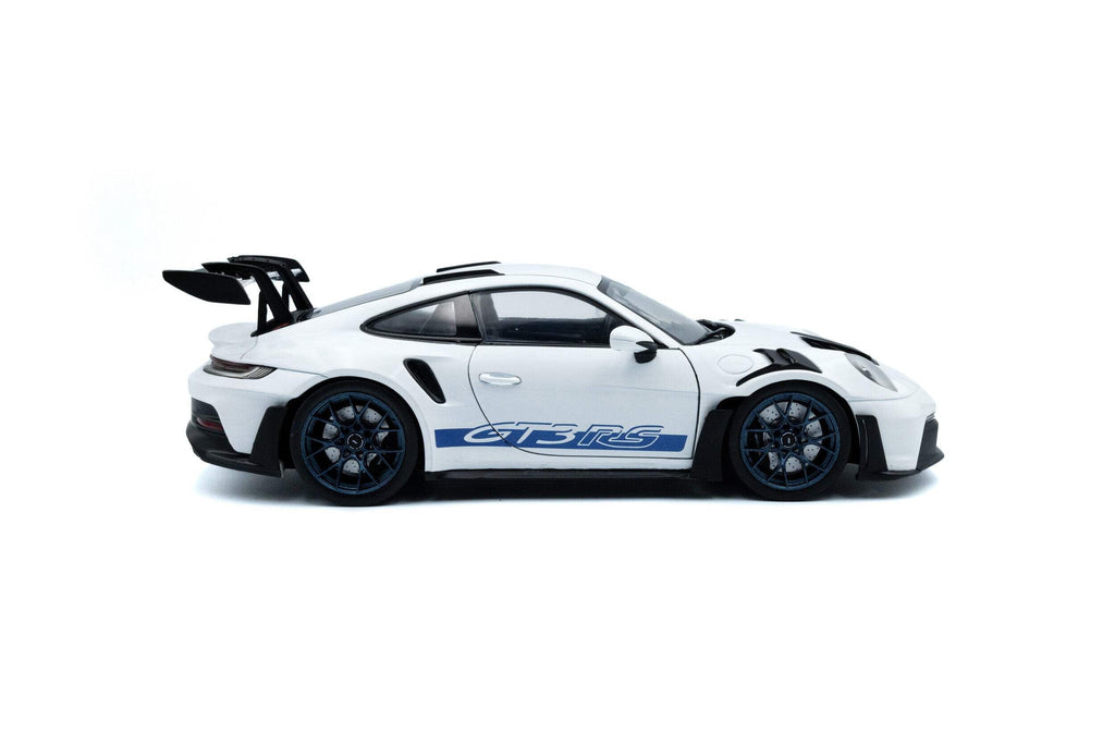 Solido 2024 Porsche 911 992 GT3 RS White w/ Indigo Blue Wheels and Deco 1:18
