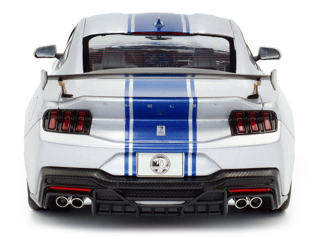 2024 Ford Shelby Mustang Super Snake Gray Metallic with Blue Stripes 1/18 Diecast Model Car by Solido