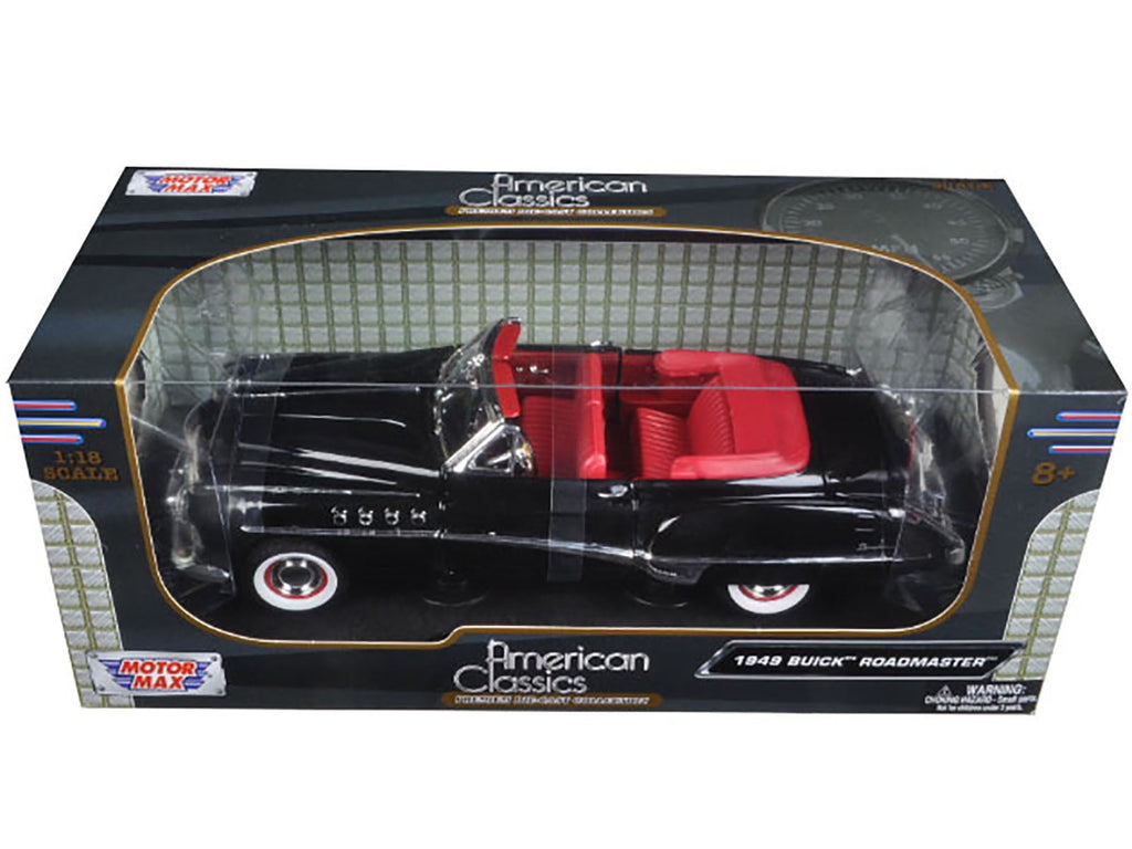 1949 Buick Roadmaster Black with Red Interior 1/18 Diecast Model Car by Motormax