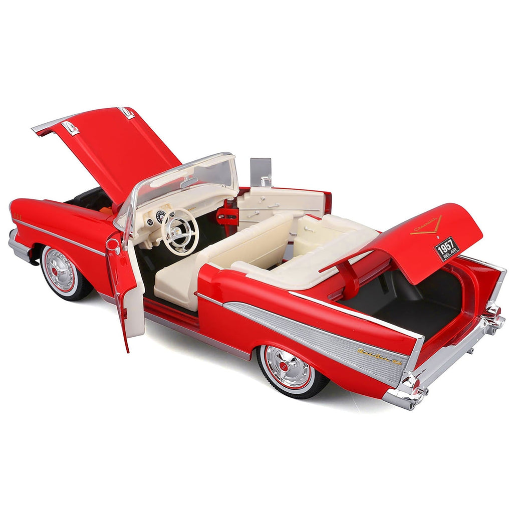 1957 Chevrolet Bel Air Convertible Red with White Interior "Special Edition" Series 1/18 Diecast Model Car by Maisto
