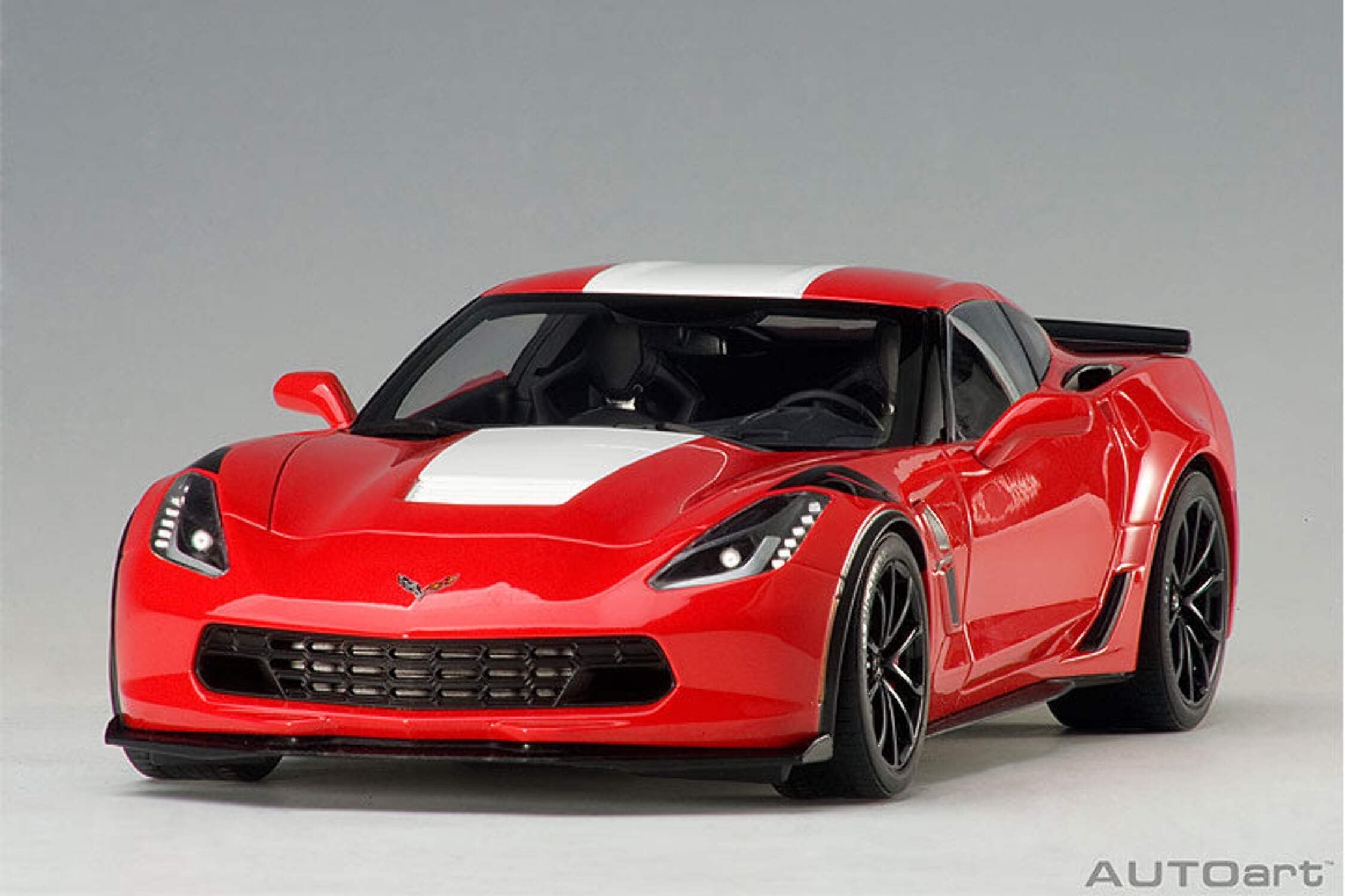 2017 Chevrolet Corvette C7 Grand Sport Red with White Stripe and Black Fender Hash Marks 1/18 Model Car by Autoart