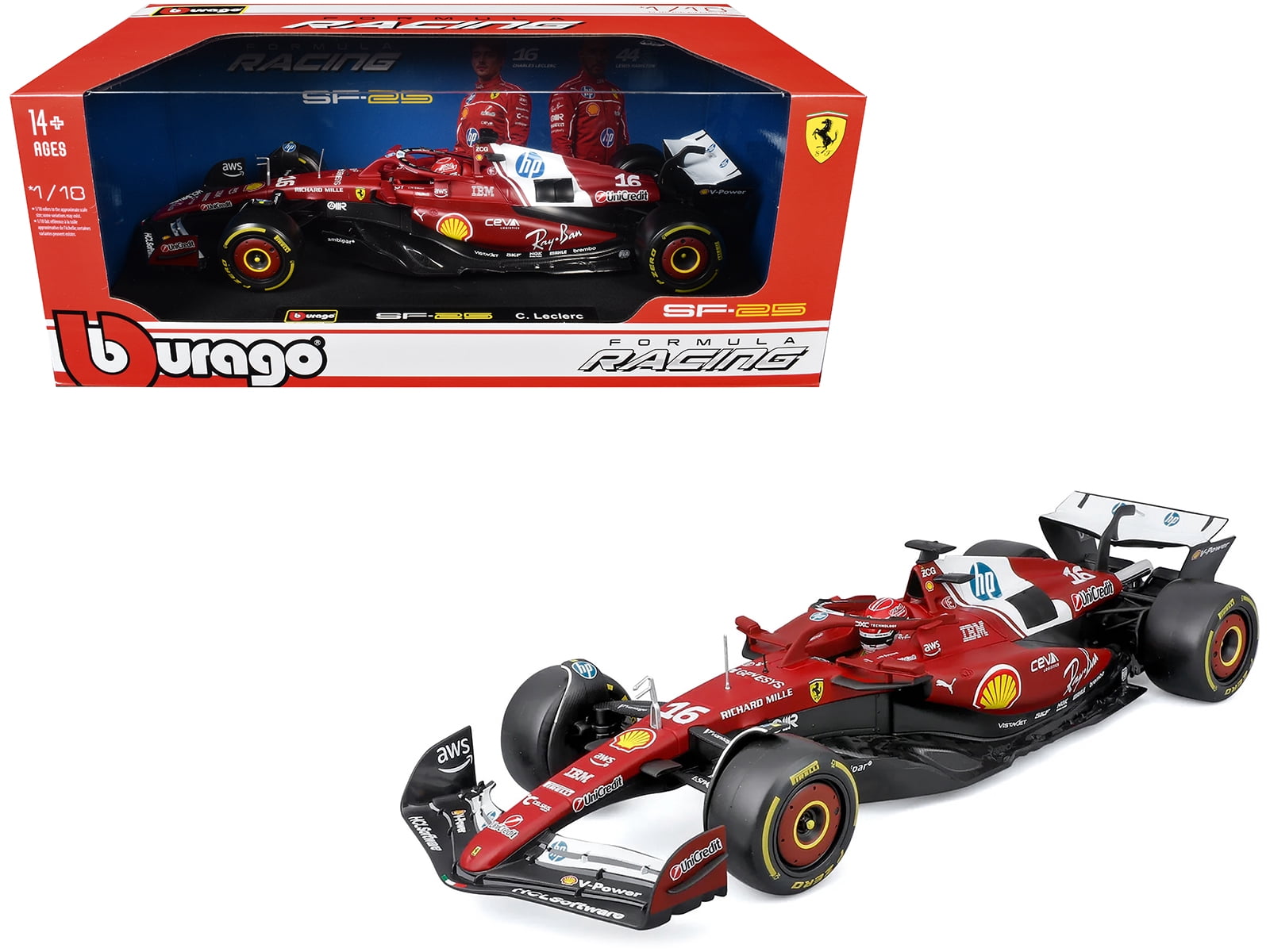 Ferrari SF-25 #16 Charles Leclerc F1 World Championship (2025) "Formula Racing" Series 1/18 Diecast Model Car by Bburago