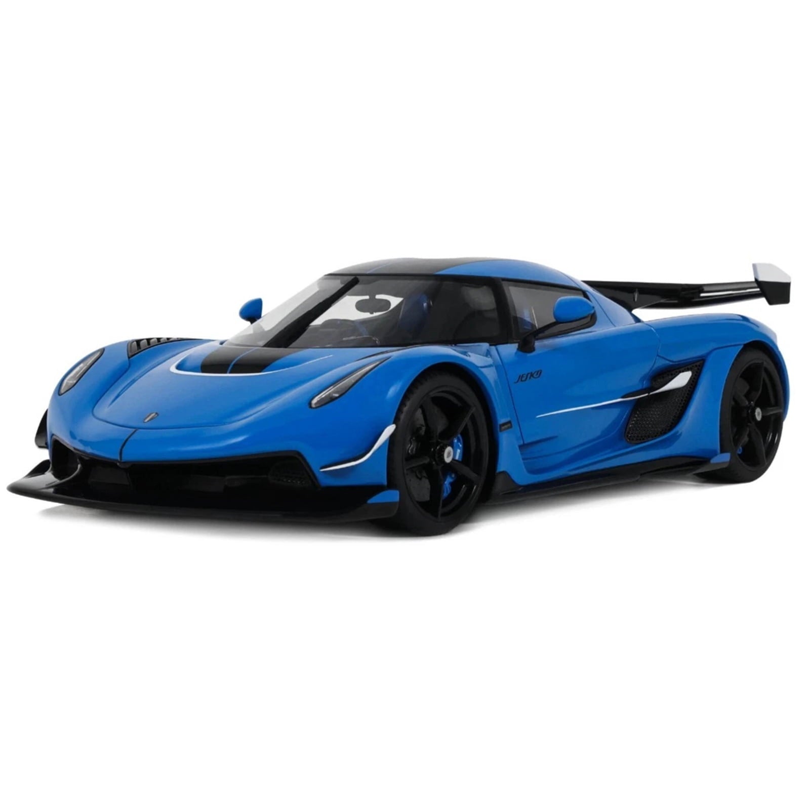 2025 Koenigsegg Jesko Blue Metallic with Black Stripes 1/18 Model Car by GT Spirit