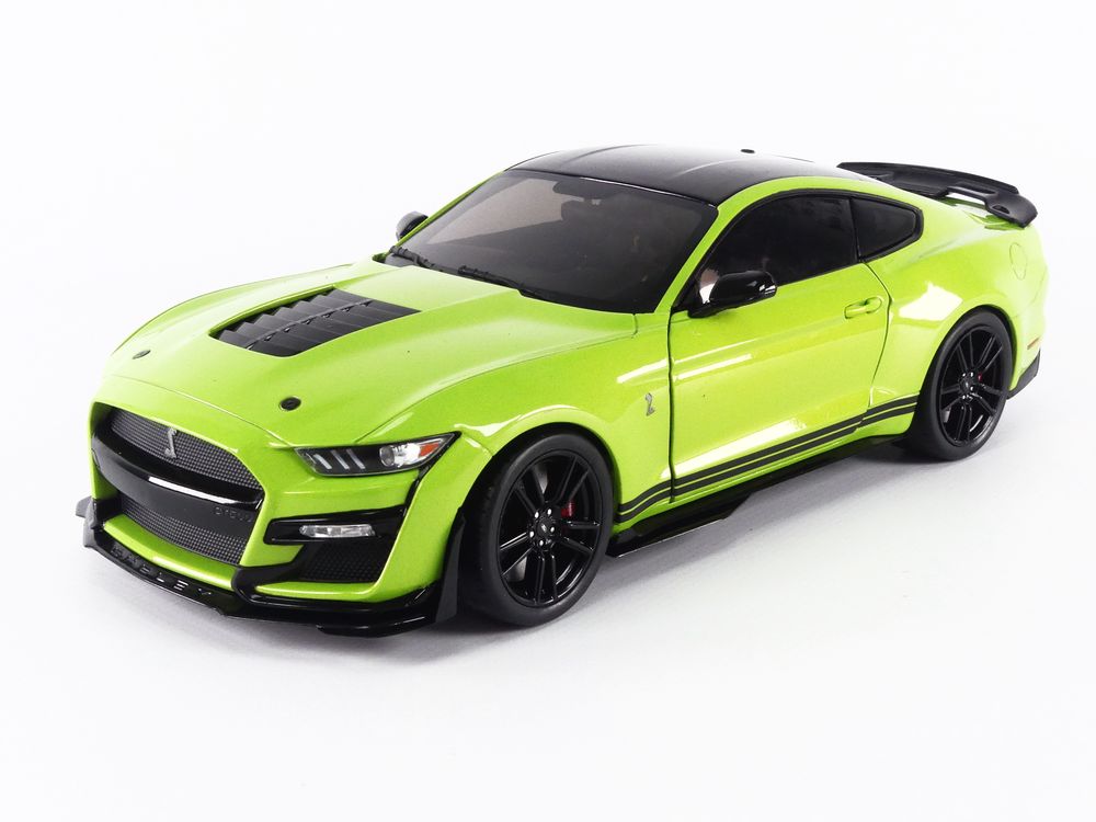 2020 Ford Mustang Shelby GT500 Grabber Lime Green Metallic with Black Top and Stripes 1/18 Diecast Model Car by Solido