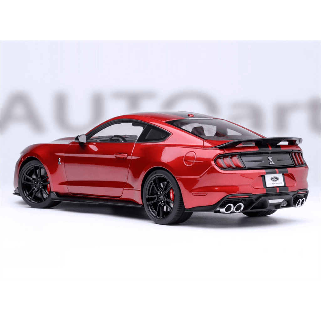 Ford Mustang Shelby GT500 Rapid Red Metallic with Black Stripes 1/18 Model Car by Autoart