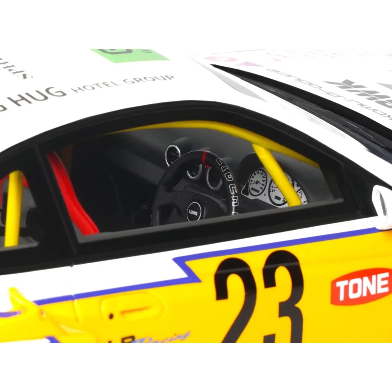2021 Nissan Silvia (S15) LB-Super Silhouette RHD (Right Hand Drive) #23 White with Yellow Stripes 1/18 Model Car by GT Spirit