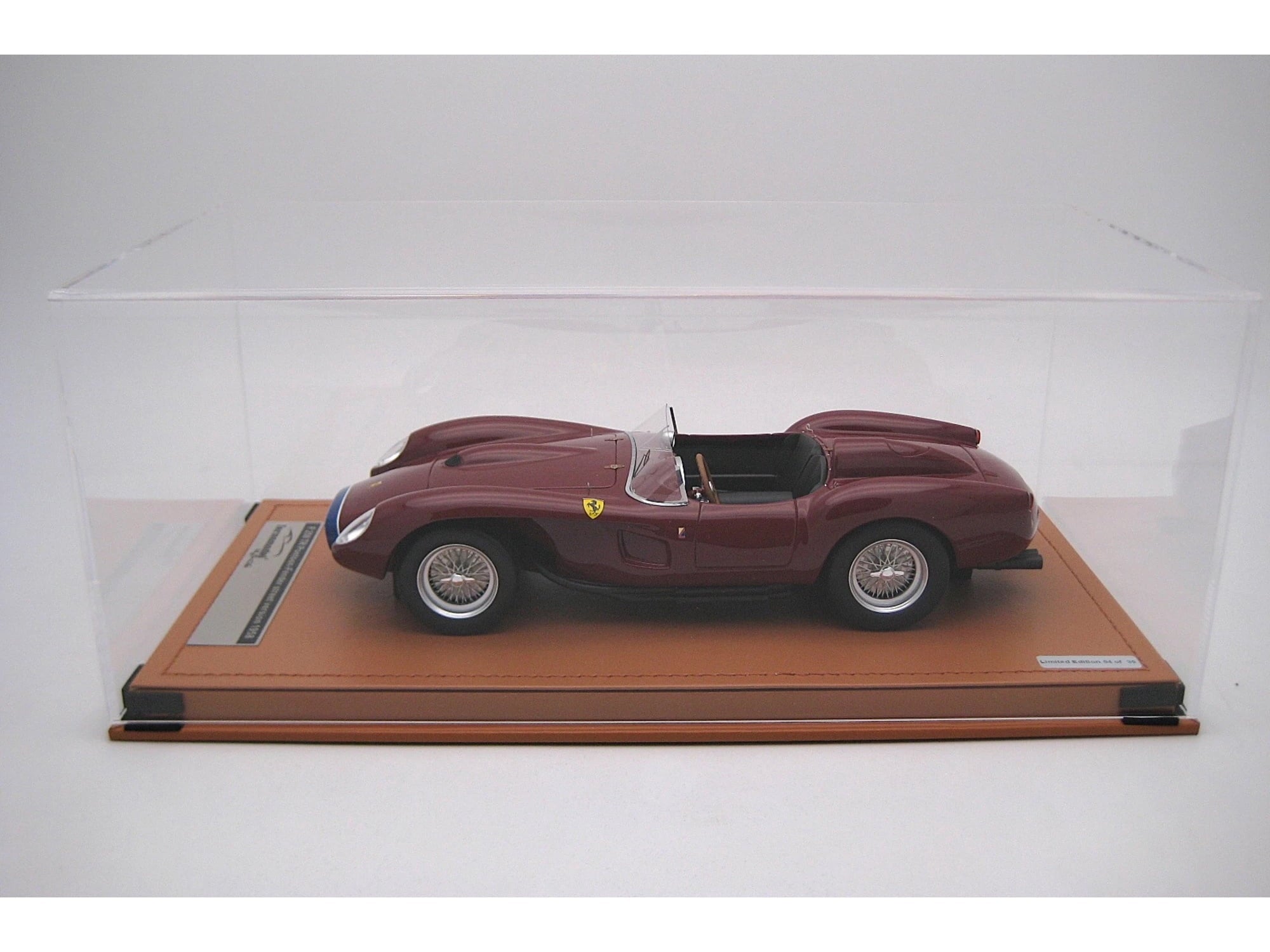 1958 Ferrari 250 TR Pontoon-Fender "Street Version" Rosso Mugello Red with Blue Nose Stripe w/Case 1/18 Model Car by Tecnomodel.