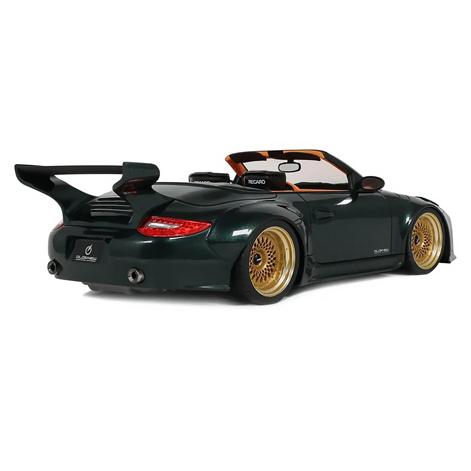 2024 Porsche 911 (997) Old & New Tokyo Auto Salon Cabriolet Dark Green Metallic with Orange Interior 1/18 Model Car by GT Spirit