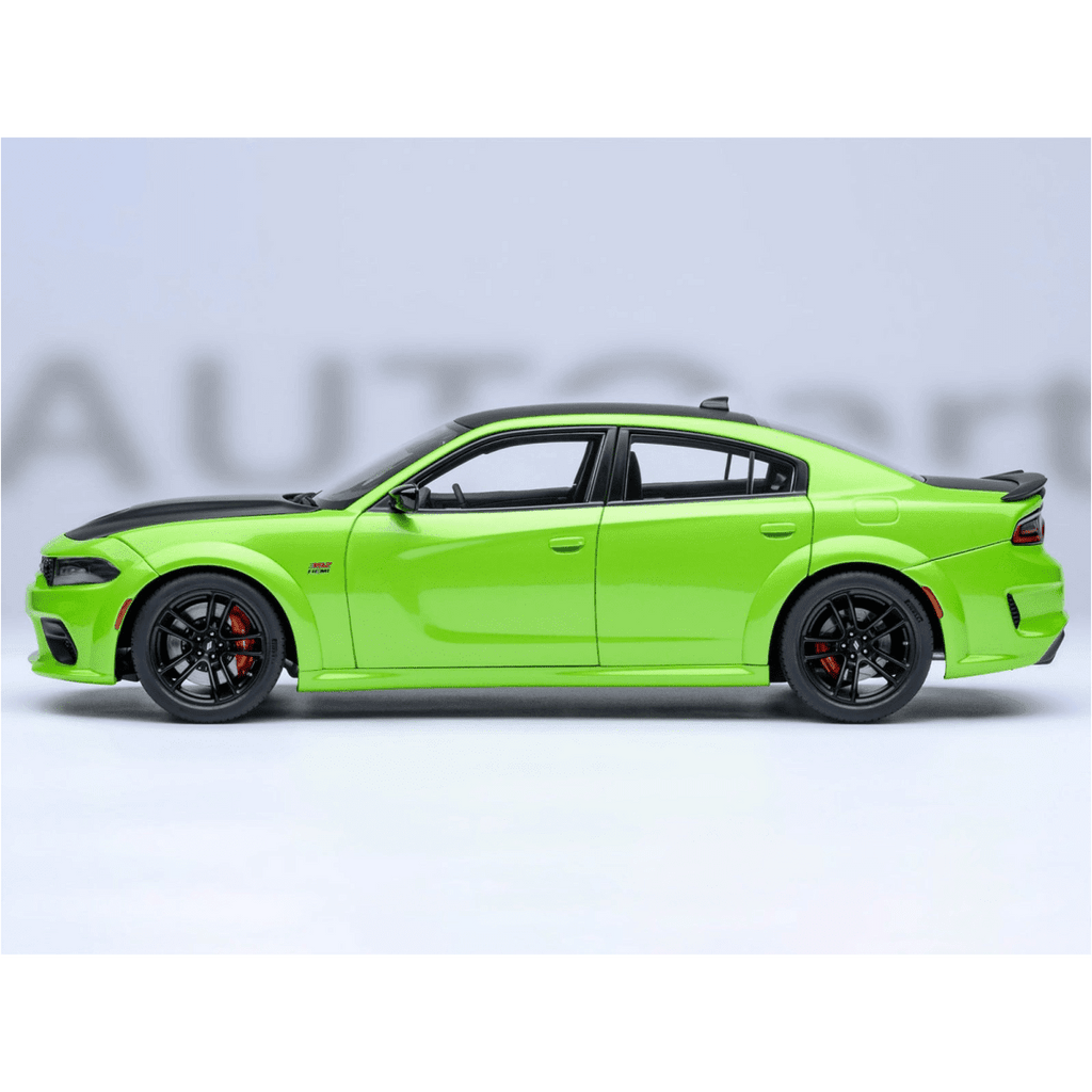 Dodge Charger Scat Pack Widebody Sublime Green with Matt Black Hood and Top 1/18 Car Model by Autoart