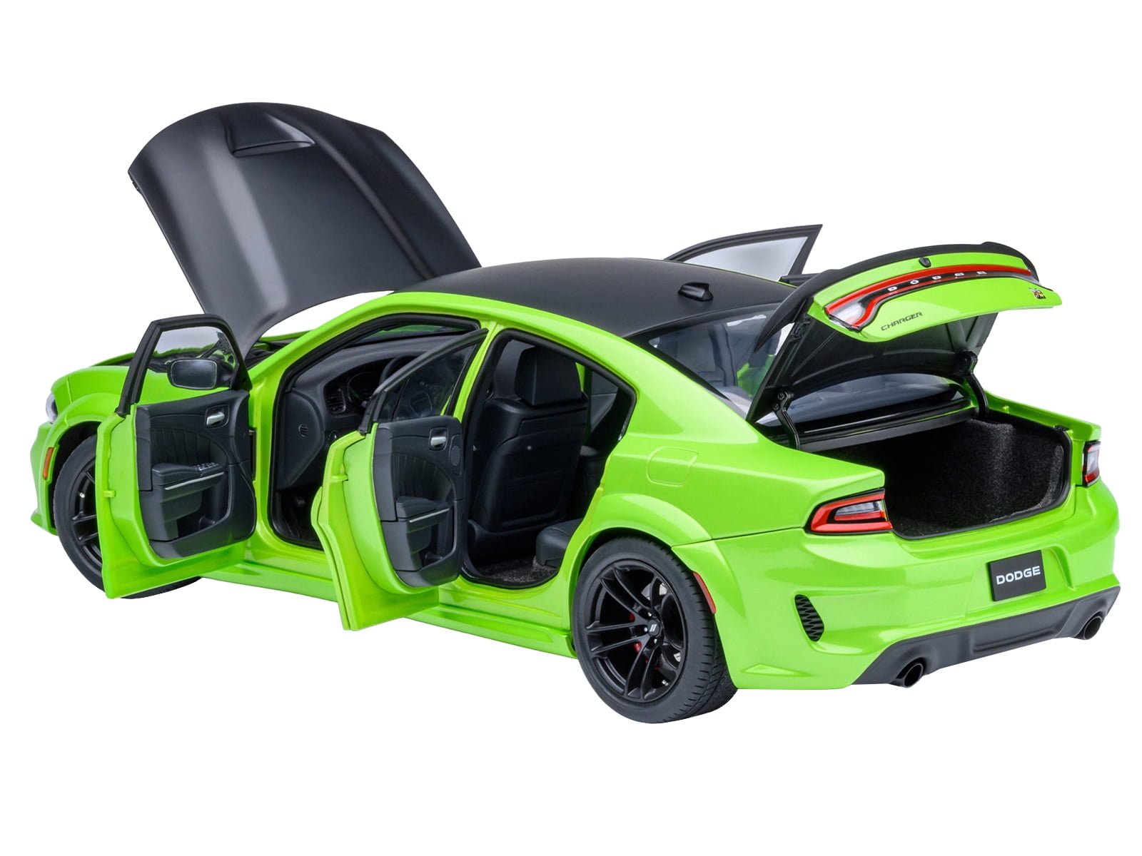 Dodge Charger Scat Pack Widebody Sublime Green with Matt Black Hood and Top 1/18 Car Model by Autoart